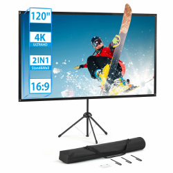 Beamer Leinwand mit Stativ, Tragbar Projektor Leinwand 120 Zoll, 16:9, 4K HD ProjektionLeinwand, Leicht und Kompakt, tragen, Ideal für Heimkino, Innen/außen Filme. 265.6 × 149.4 cm (120") 16:9 Angebot bei HelloDeals