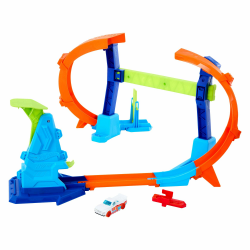 Hot Wheels Spielzeugauto-Trackset, Flip- und Jump-Action durch den Korkenzieher-Looping mit einem Spielzeugauto im Maßstab 1:64, Track-Schnellstecksystem und Adapter, JFH36 Angebot bei HelloDeals