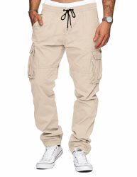 TARAINYA Cargohose Herren Baumwolle Baggy Hosen Stretch Outdoorhose mit Kordelzug und Taschen C Aprikose XXL Angebot bei HelloDeals