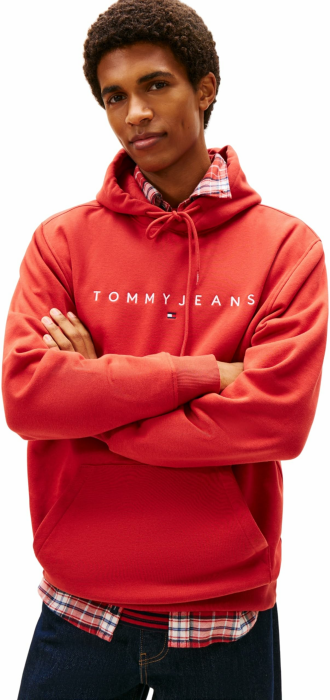Tommy Jeans Herren Hoodie Linear Logo mit Kapuze M Red (Terracotta Red) Angebot bei HelloDeals