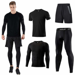 Holure Herren Sport-Laufset (4er or 5er Pack) Athletisches Shirt+Short/Kompressionsshirt+Hose mit Mantel Gymnastikanzüge XL Schwarz Angebot bei HelloDeals