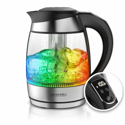 Arendo - Glas Wasserkocher mit Temperatureinstellung - mit Teesieb - Kabellos - Edelstahl - 1,8L – Überhitzungsschutz – Temperaturauswahl 40° - 100°C - Warmhaltefunktion - LED Beleuchtung Angebot bei HelloDeals