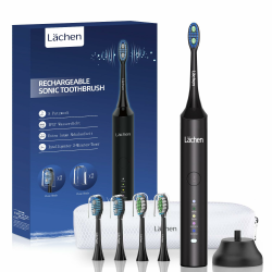 Lächen Elektrische Schallzahnbürste, 5 Modi Elektrische Schallzahnbürste mit Reise-Etui 4 Aufsteckbürsten, USB-Ladung für 60 Tage, Timer, IPX7 Wasserdicht, Schwarz Angebot bei HelloDeals