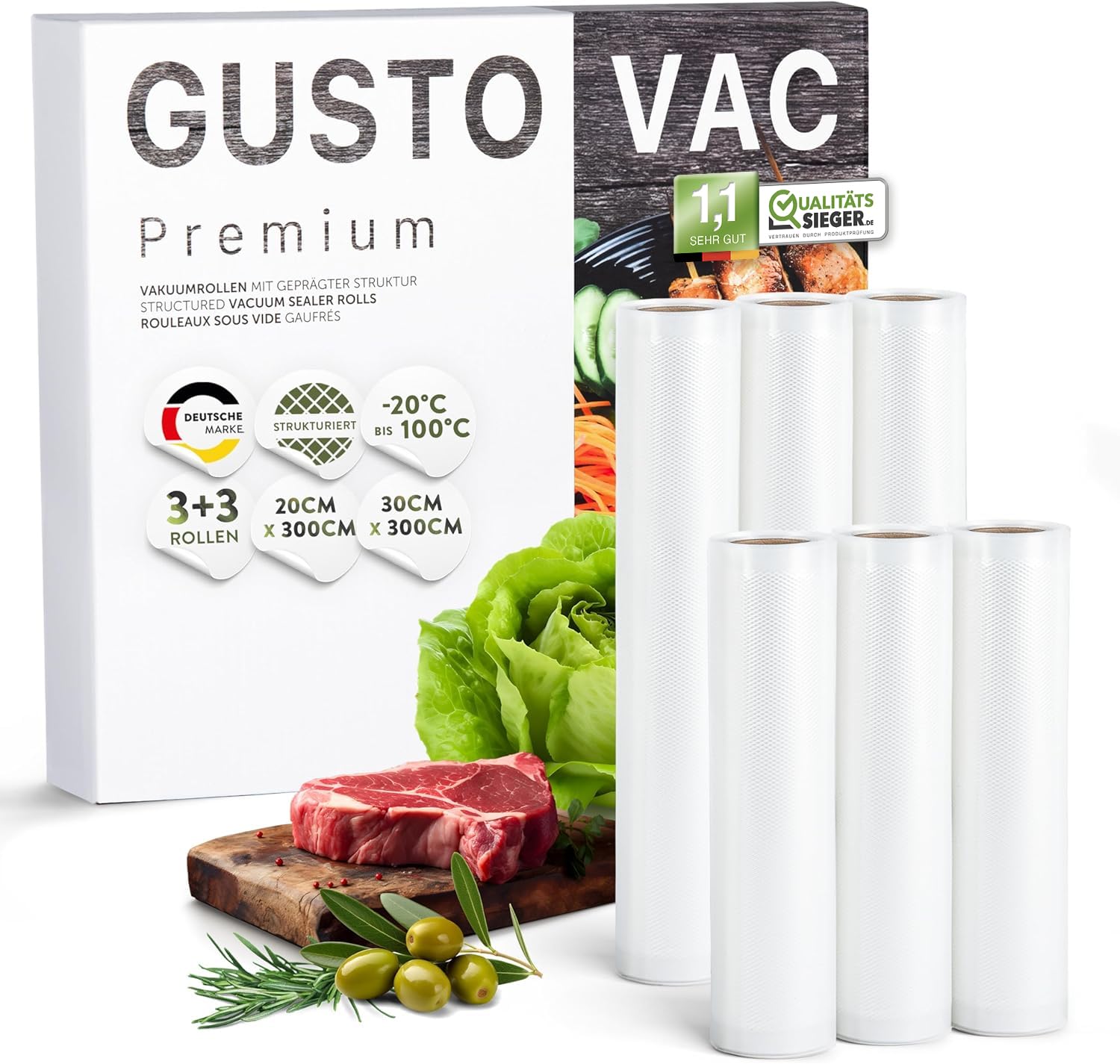Premium 6 Vakuumrollen, 3 Rollen 20x300cm & 3 Rollen 30x300cm Profi- Vakuumierbeutel für Vakuumierer, Vakuumierfolie, Kochfest & Sous Vide Gefrierbeutel, Lebensmittel Vakuumiergerät, BPA FREI 3x20x300 + 3x30x300cm - 6 Rollen Vakuumrollen Angebot bei HelloDeals