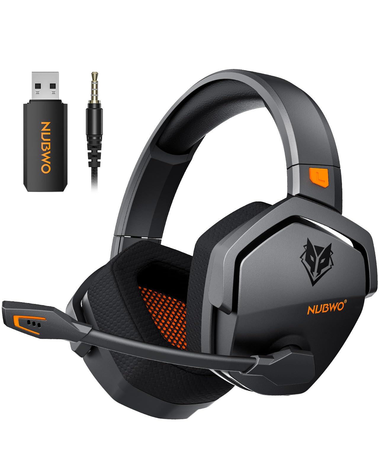 NUBWO G06 Dual Wireless Gaming Headset mit Mikrofon für PS5, PS4, PC, Mobile: 2.4 GHz Wireless + Bluetooth - 100 Stunden - 50mm -Treiber - Orange Schwarz / Orange Angebot bei HelloDeals