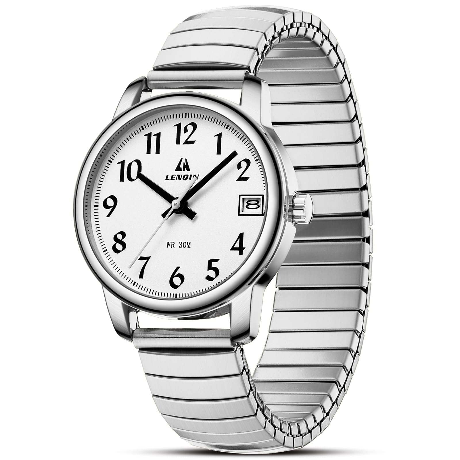 LN LENQIN Damen Uhren Damen Uhr Edelstahl Wasserdicht Uhren für Frauen Analog Quarz Armbanduhr Expansion Band Silber Silber Weiß Angebot bei HelloDeals