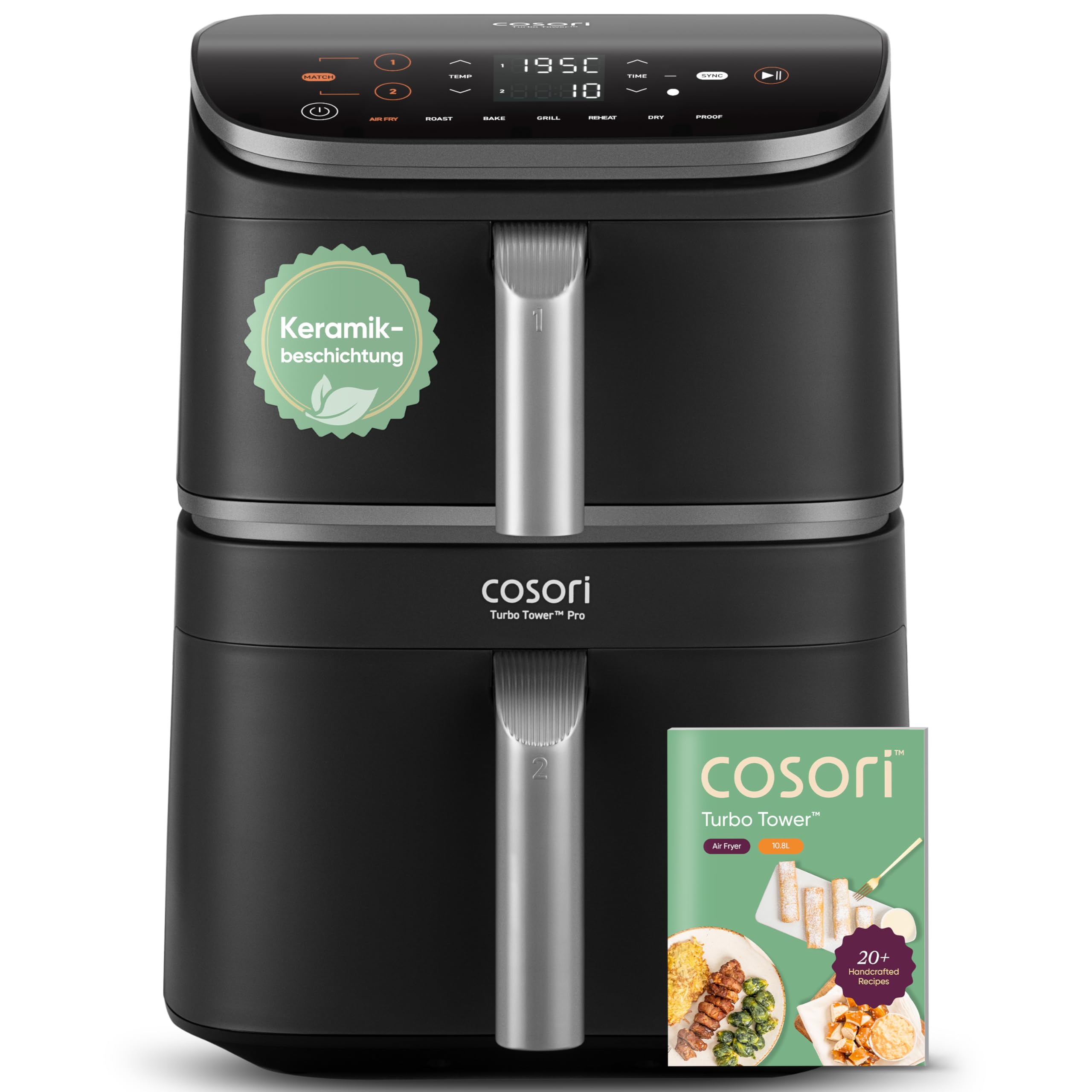 COSORI Turbo Tower Pro Airfryer, Keramikbeschichtung Heißluftfritteuse 2 Kammern, 10,8L Heissluftfritteuse mit DualBlaze, Ohne Teflon Beschichtung, Automatische Luftstrom-Regulierung Keramikbeschichtung 10,8 L Silbergrau Angebot bei HelloDeals