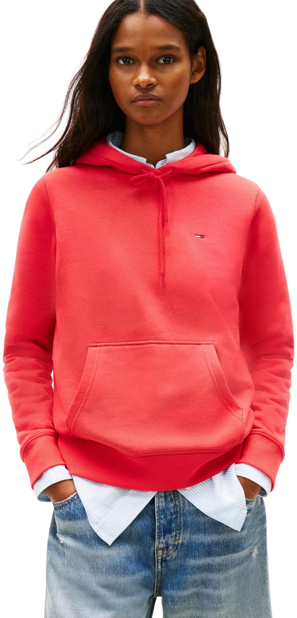 Tommy Jeans Damen Hoodie Flag Regular Fit L Red (Red Alert) Angebot bei HelloDeals