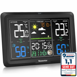 Newentor Wetterstation Funk mit Außensensor - Lebenslange Außensensor-Garantee - Lebendiges VA-Display für 330°Ablesbarkeit - Dauerhafte Beleuchtung, Schwarz Schwarz 1*Station + 1*Außensensor Angebot bei HelloDeals