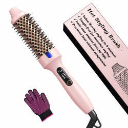 Thermal Brush, Thermobürste 38mm für Salon-Styling in 8 Min, Ionische Lockenbürste Reduziert Frizz um 70%, 6 Temperaturstufen mit LED-Display für alle Haartypen geeignet, Doppelspannung, Rosa Rose. Angebot bei HelloDeals