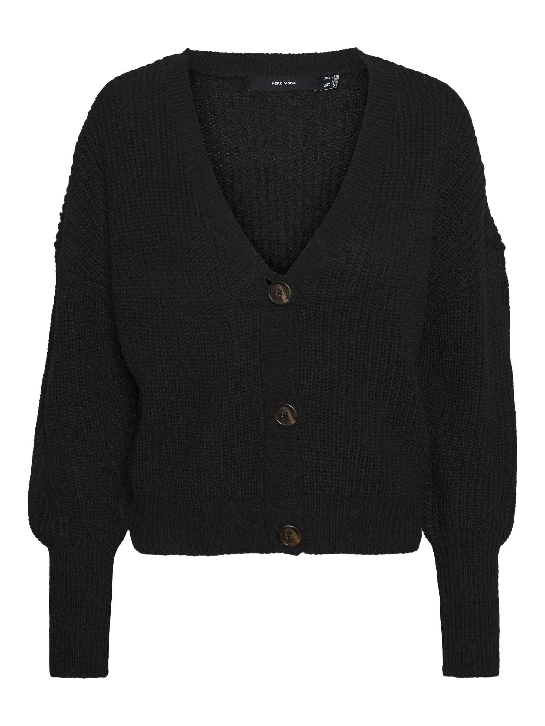 VERO Moda Damen Strickjacke | Langarm V-Ausschnitt Cardigan Knitted Basic | Stretch Sweater VMLEA M Schwarz Angebot bei HelloDeals