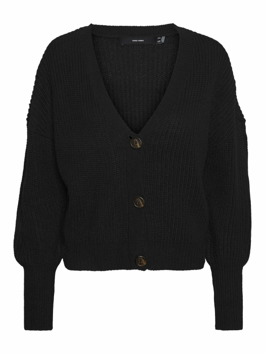 VERO Moda Damen Strickjacke | Langarm V-Ausschnitt Cardigan Knitted Basic | Stretch Sweater VMLEA M Schwarz Angebot bei HelloDeals