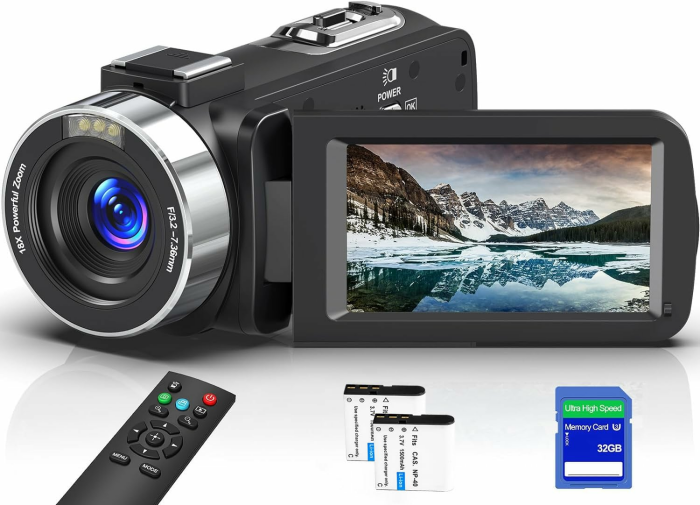 Videokamera 8K 64MP Camcorder 18X Digitalzoom IR Nachtsicht Vlogging Kamera, 3,0 Zoll UHD Touchscreen WiFi Videokamera für YouTube mit SD-Karte, 2,4G Fernbedienung und 2 Batterien DV111 Angebot bei HelloDeals