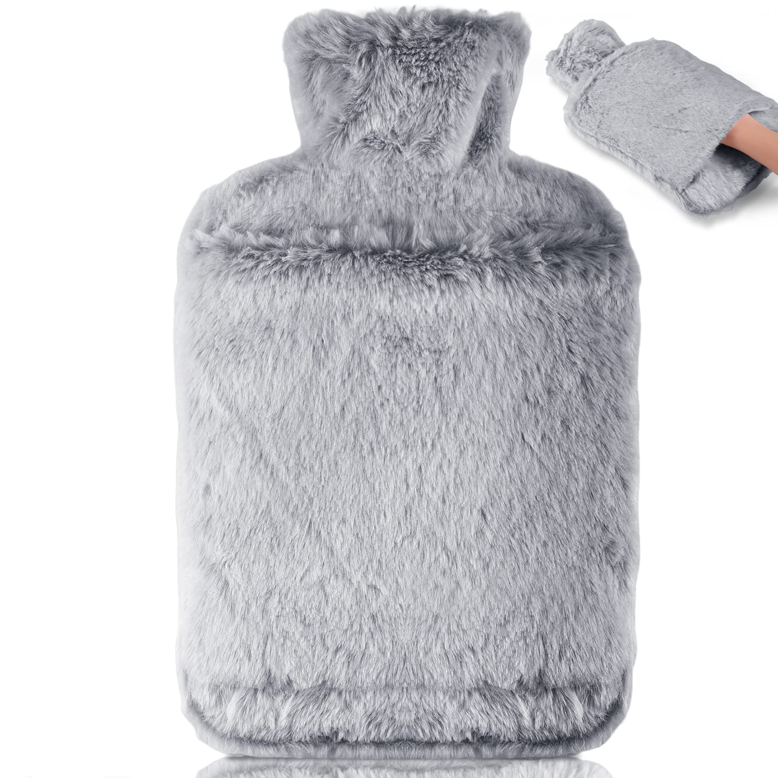 Wärmflasche mit Weichem Bezug –Auslaufsicher 2L Groß Wärmflaschen mit Känguru-Tasche, Bettflasche Flauschig,Geschenke für Männer Frauen (Grau) Angebot bei HelloDeals