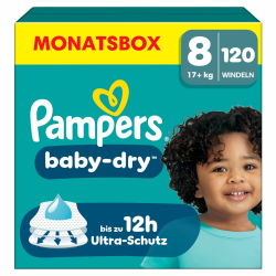 Pampers Baby-Dry Größe 8, 120 Windeln, 17kg+, bis zu 100 Prozent Auslaufschutz und Komfort die ganze Nacht Größe 8 (120 Stück) NEU Angebot bei HelloDeals