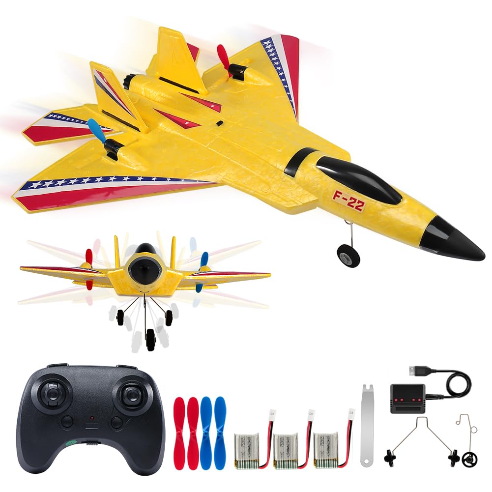 Fremego F-22 RC Flugzeug, 2.4Ghz Ferngesteuertes Flugzeug Raptor Fighter Flugzeugs Modell Spielzeug mit 6 Axis Gyro System und 3 Batterien für Anfänger Kinder Erwachsene F22gelb Angebot bei HelloDeals