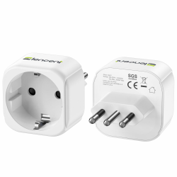 LENCENT 2X Reiseadapter DE zu IT Reisestecker Adapter Typ-L Schuko Netzadapter auf Italien Chile Malediven Uruguay Syrien Steckdosenadapter, Weiß Angebot bei HelloDeals