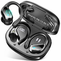 Bluetooth 5.4 Kopfhörer Sport, 75Std 2026 Kopfhörer Kabellos Bluetooth, Bass 3.0 HiFi-Stereo, IP-X8 Wasserdicht Wireless Headphone, 4 ENC Noise Cancelling Mic Earbud, USB-C in-ear Ohrhörer Joggen Gym A-Schwarz PRO Angebot bei HelloDeals