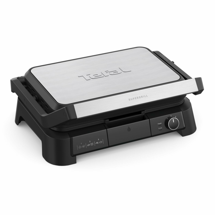 Tefal Kontaktgrill SuperGrill 3in1 – 2200 W, XL-BBQ-Funktion, 800 cm² Grillfläche, 3-fach Ofenposition, Thermostat, antihaftbeschichtet, Schwarz/Silber, GC520DE0 SuperGrill 3in1 - Stufenloser Thermostat Angebot bei HelloDeals