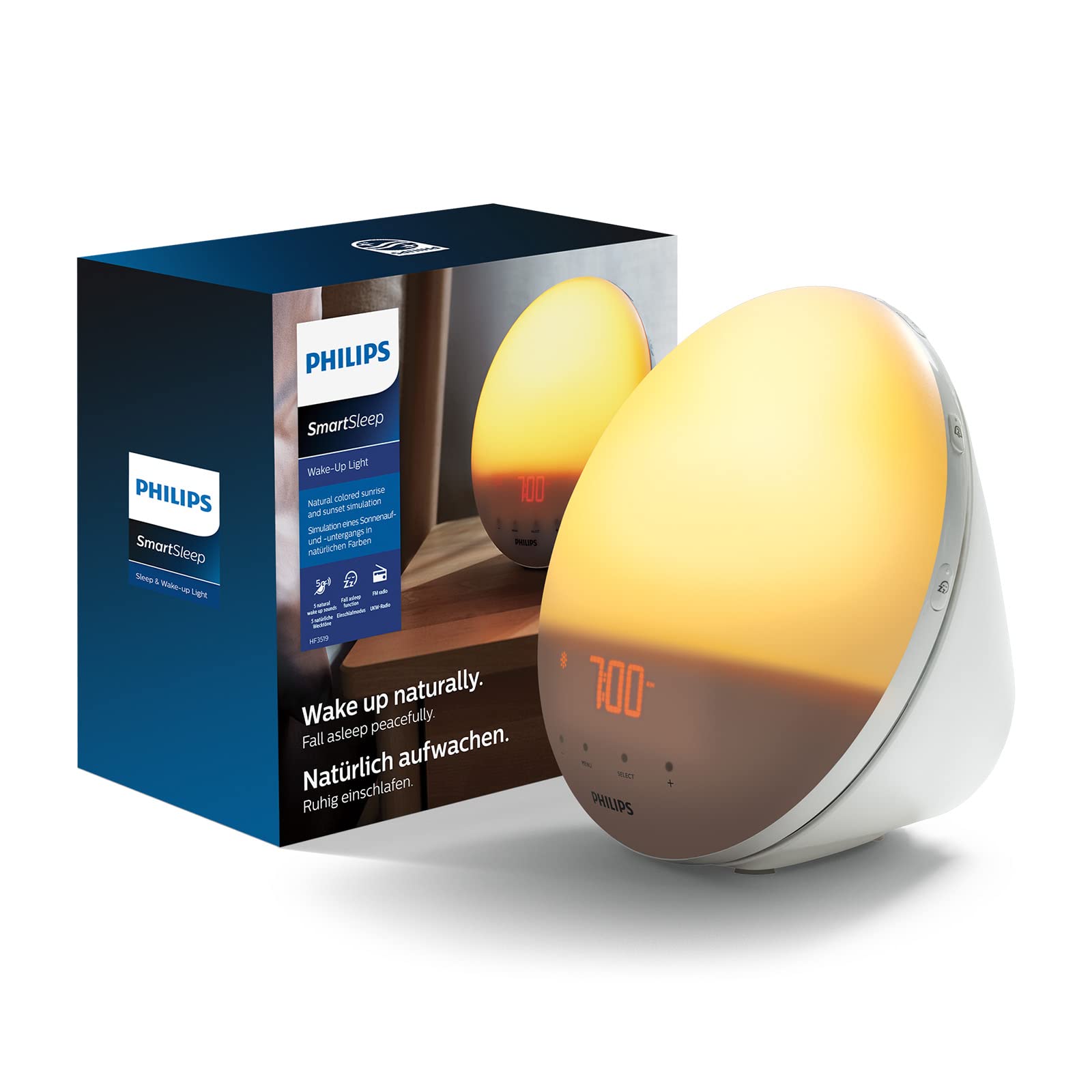 Philips Wake-up Light (Sonnenaufgangfunktion, Digitales Fm Radio, Tageslichtwecker) Weiß HF3519/01 Angebot bei HelloDeals