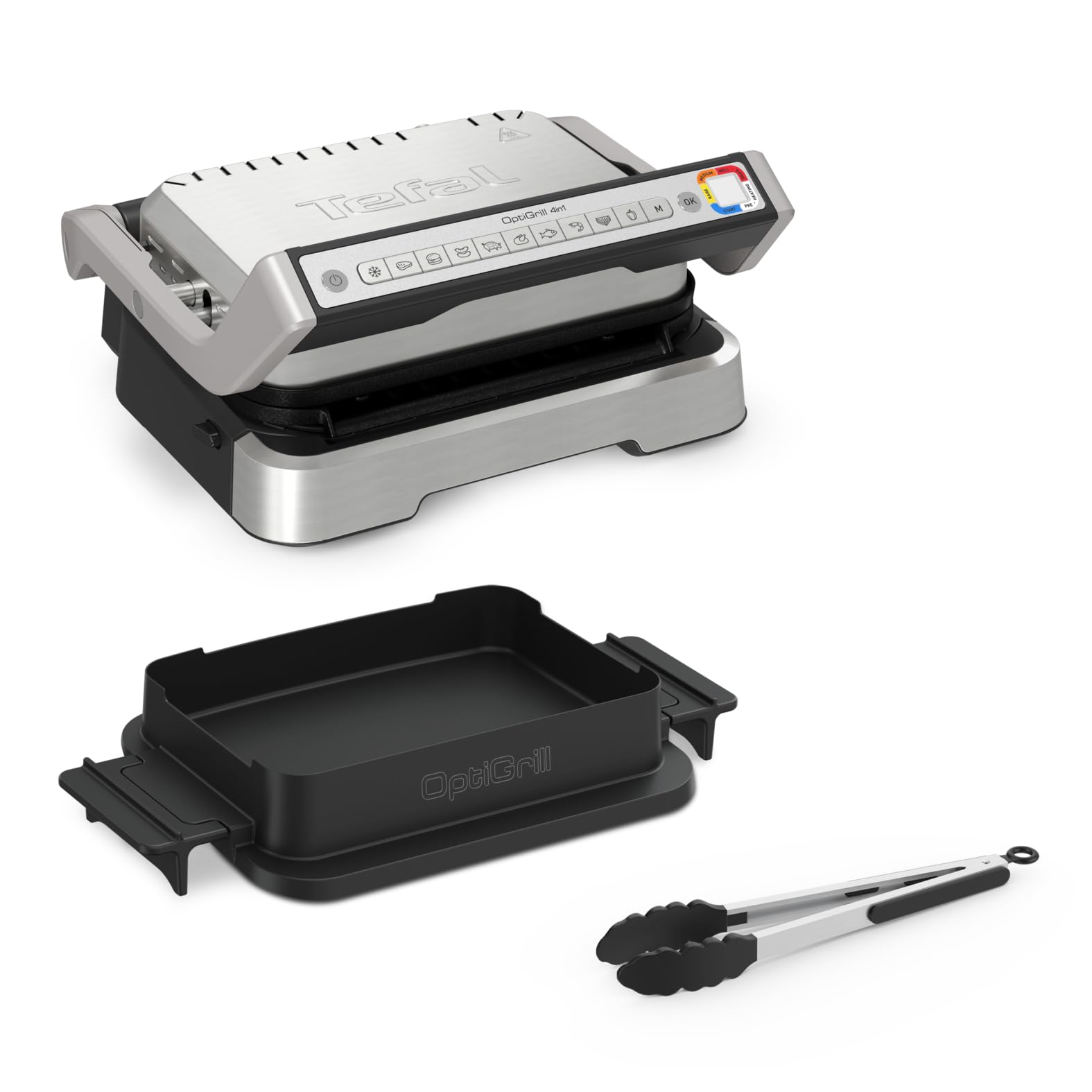 Tefal OptiGrill 4in1 Kontaktgrill mit Backschale, Aufklappbar, Tischgrill, 9 automatische Programme, Garstufenanzeige, spülmaschinengeeignete Teile, Elektrogrill, Backofen, GC776D10 OPTIGRILL 4in1 SILBER mit Zange Angebot bei HelloDeals