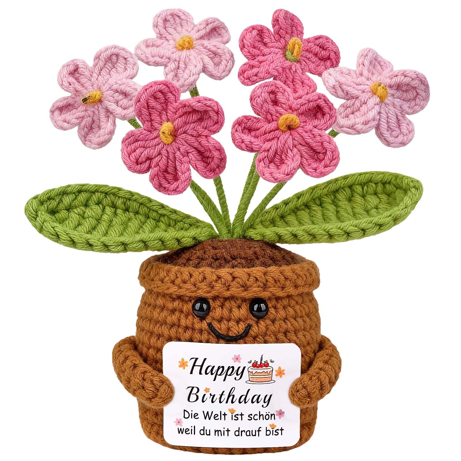 Gestrickte Blumen Geburtstagsgeschenk für Frauen, Handgemachte Vergissmeinnicht Rosa Geburtstags Blumen, Pocket Hug Positive Geschenk für Freundin Frau Mama H1-vergissmeinnicht Rosa Angebot bei HelloDeals