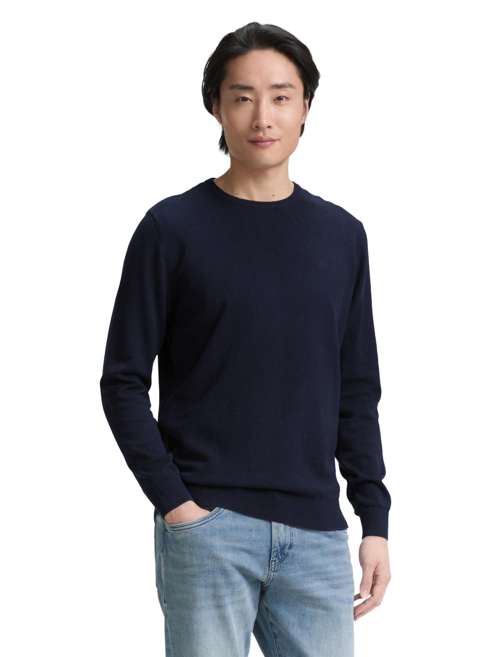 Tom Tailor Herren 1012819 Basic Strickpullover mit Crewneck (1er Pack) M 13160 - Knitted Navy Melange Angebot bei HelloDeals