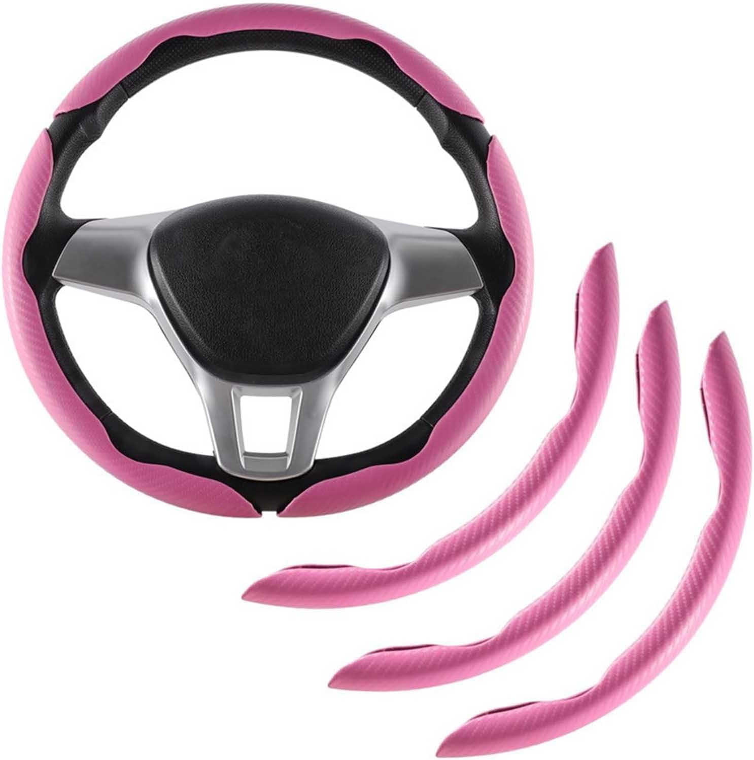 Carbonfaser Lenkradabdeckung 3er Set Anti-Rutsch Schutz Universal Auto Lenkradschutz mit Schmetterling Design - Sicher & Rutschfestes Premium Auto Zubehör (99% Fahrzeuge) Rosa Angebot bei HelloDeals