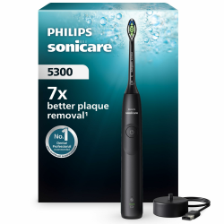 Philips Sonicare 5300 elektrische Zahnbürste, Schallzahnbürste mit 2 Intensitätsstufen, Andruckkontrolle, EasyStart, Smartimer und BrushPacer, Schwarz, Modell HX7101/01 [Neue Technologie] [Neu], Schwarz, 1 Bürstenkopf Angebot bei HelloDeals