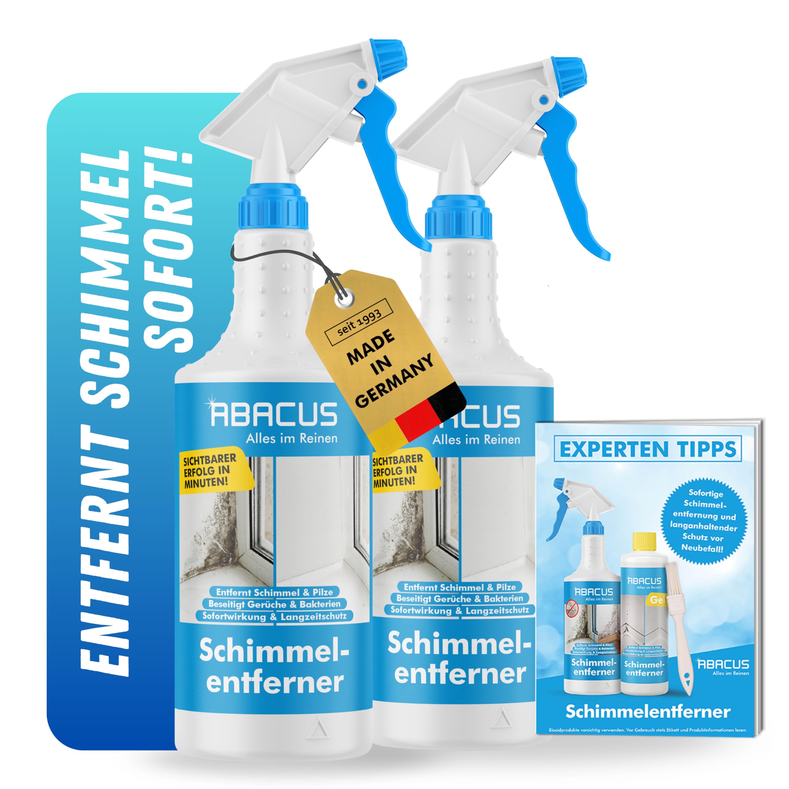 ABACUS® Schimmelentferner 2x 750ml | Schimmelspray mit Soforteffekt & Langzeitwirkung | Mit neuer Aktivchlor-Formel | Für Wand, Bad, Fugen, Tapeten & mehr | Extra stark und extra schnell Angebot bei HelloDeals