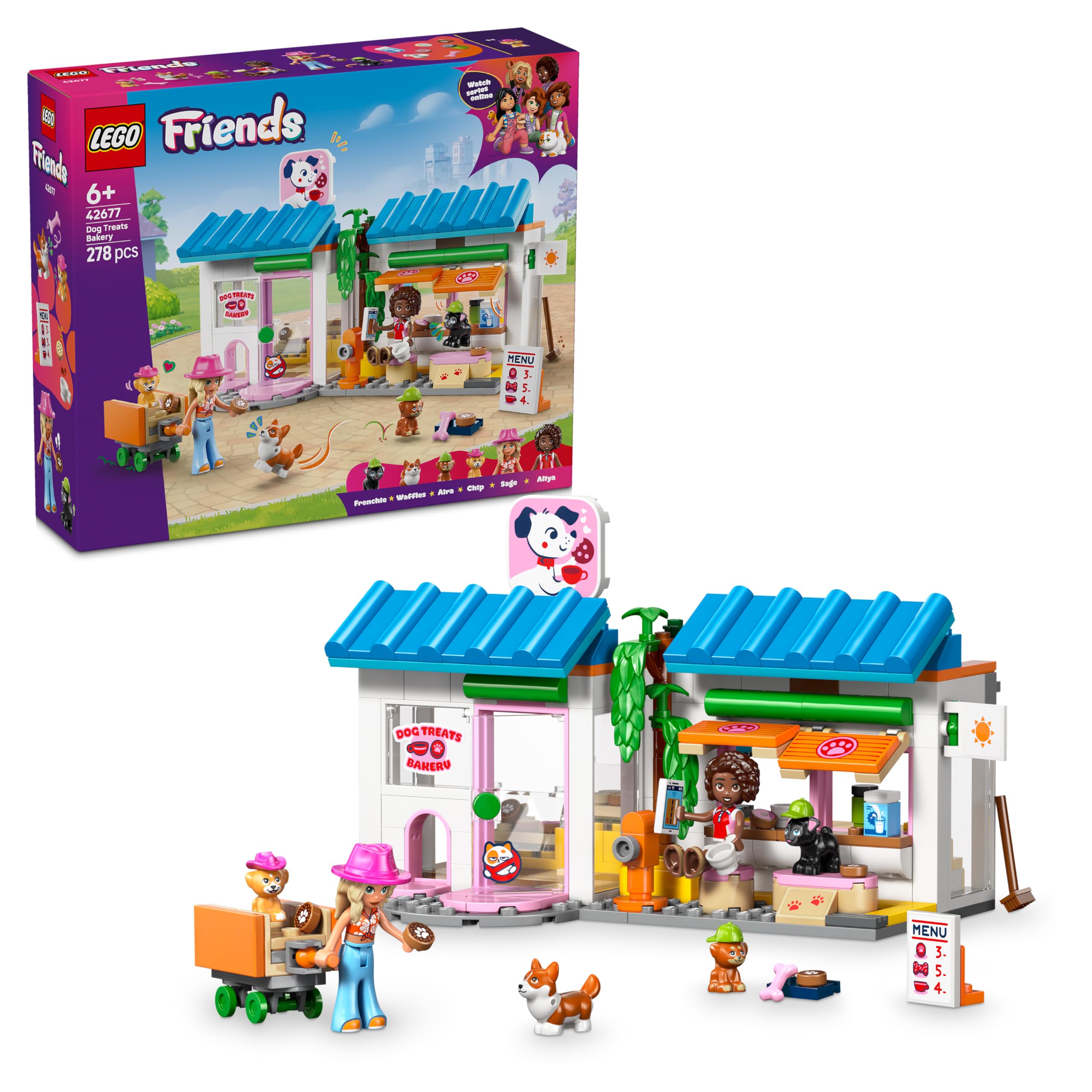 LEGO Friends Hundekuchenbäckerei - Kinder Einkaufsladen mit 2 Mini Puppen, 4 Tierfiguren, Tiertragetasche und Spielzeug Futterzubehör - Geburtstagsgeschenk für Mädchen ab 6 Jahren - 42677 Angebot bei HelloDeals