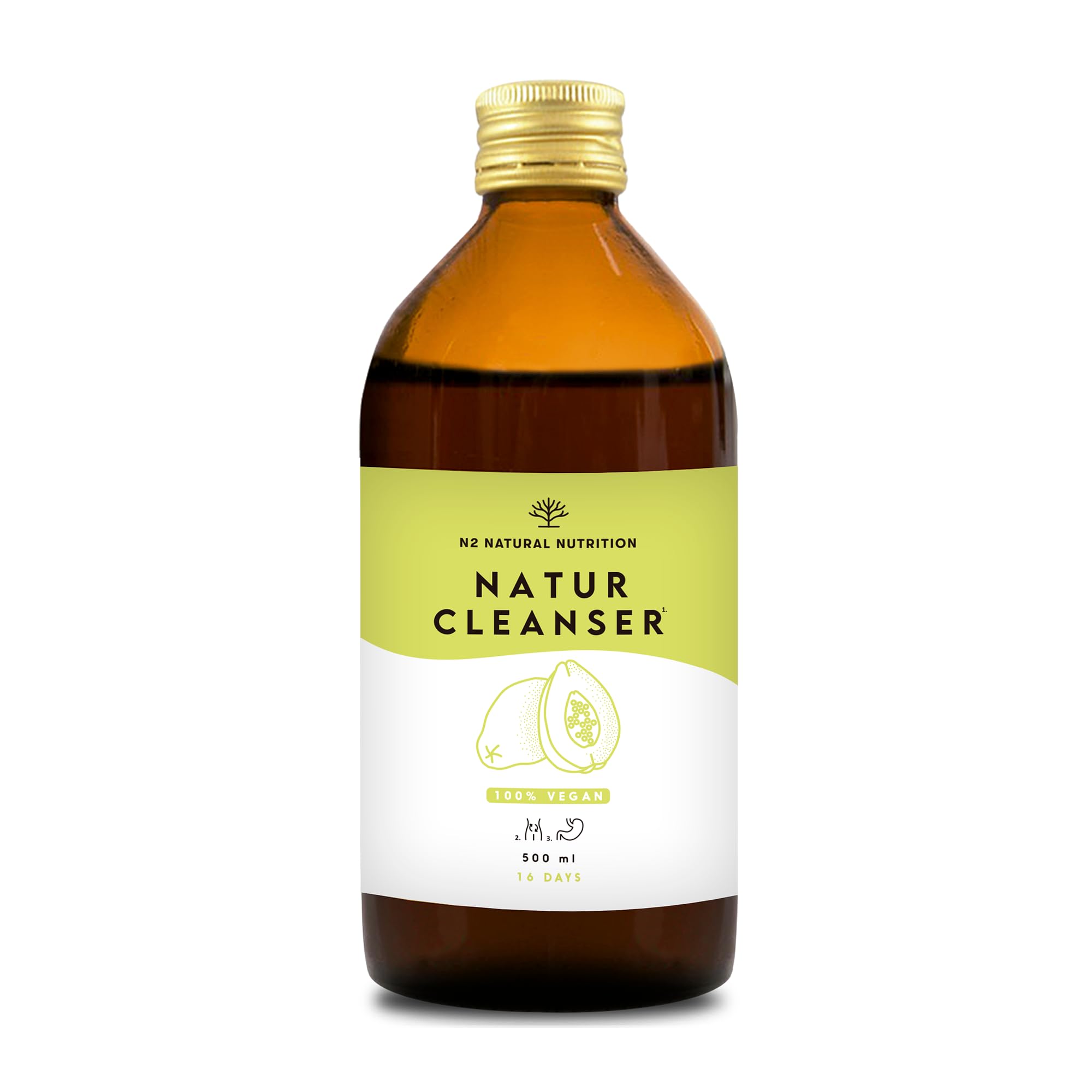 NATUR CLEANSER Flüssig 500ml 12 hocheffizienten Natur Pflanzen | Natürlich & Körper entgiften & bei Grüner Tee Guarana Papaya Löwenzahn Orthosiphon Vegan N2 Natural Nutrition 500 ml (1er Pack) Angebot bei HelloDeals
