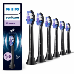 Philips Sonicare S2 Sensitive, Original-Ersatzbürstenköpfe, Schwarz, 6er-Pack, HX6056/88 Schwarz 1 stück (6er Pack) Angebot bei HelloDeals