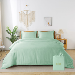 Bettwäsche 200x200, 3 Teilig, Grün, Bambus - Vegane Seide, Luxus Bettdeckenbezug und 80x80 Kissenbezüge Set, Kühlend, Hypoallergen, Weich und Atmungsaktiv Grün 3tlg. 200x200cm | 2x80x80cm Angebot bei HelloDeals