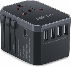 EPICKA Reiseadapter Weltweit, Reisestecker Adapter Weltweit 28W, Internationaler Steckdosenadapter mit 4 USB-A,1 USB-C, Universal Travel Adapter für USA UK EU Japan Thailand Australien TA-105 Schwarz 5 USB(4 USB A)-28W Schwarz Angebot bei HelloDeals