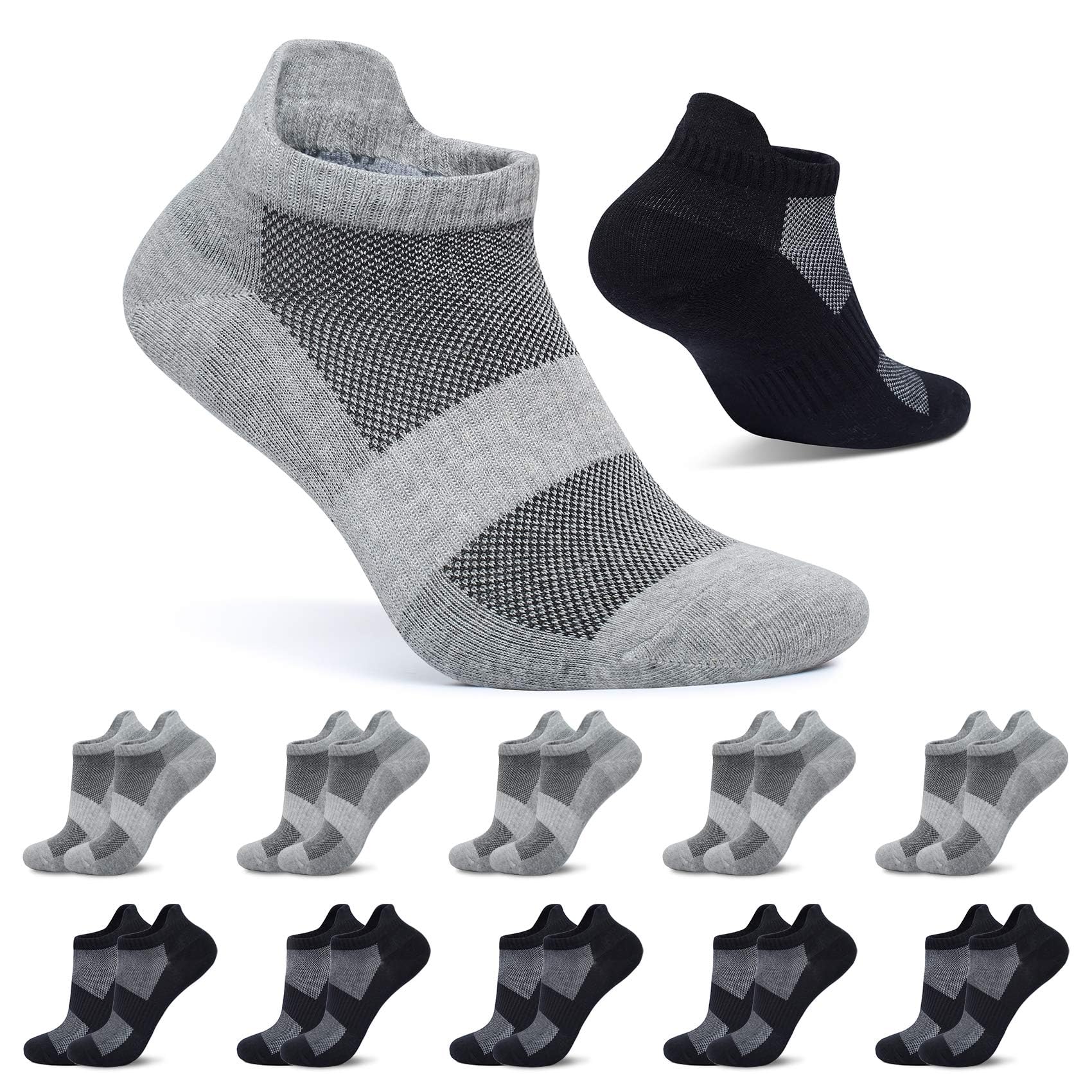 FALARY 10 Paar Sneaker Socken Herren Damen Kurze Socken Baumwolle Sportsocken Atmungsaktive Laufsocken 5x Schwarz + 5x Grau 43-46 Angebot bei HelloDeals