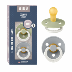 BIBS Colour Glow Schnuller 2er-Pack, BPA-frei. Leuchtet im Dunkeln, Kirschform Nippel. Naturkautschuk/Latex, Hergestellt in Dänemark. Größe 1 | 0+ Monate | 2-Pack, Sage NIGHT/Cloud NIGHT Sage NIGHT / Cloud NIGHT Größe 1 (2er Pack) Angebot bei HelloDeals