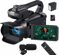 Videokamera 6K 64MP Camcorder für Vlogging, IR Nachtsicht YouTube Kamera WiFi Videocameras, 4.0-Zoll Touchscren 18X Digitalzoom Webcam Camera mit Mikrofon, Batterie, Handstabilisator und Fernbedienung NF95 Angebot bei HelloDeals
