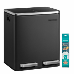 SONGMICS Mülleimer Küche, 2 x 15 Liter, Mülltrennsystem 2 Fächer, inklusive 15 Müllbeutel, Abfalleimer, Treteimer, recycelbare Abfälle, Biomüll, Softclose-Deckel, tintenschwarz LTB30BK Schwarze Tinte Angebot bei HelloDeals