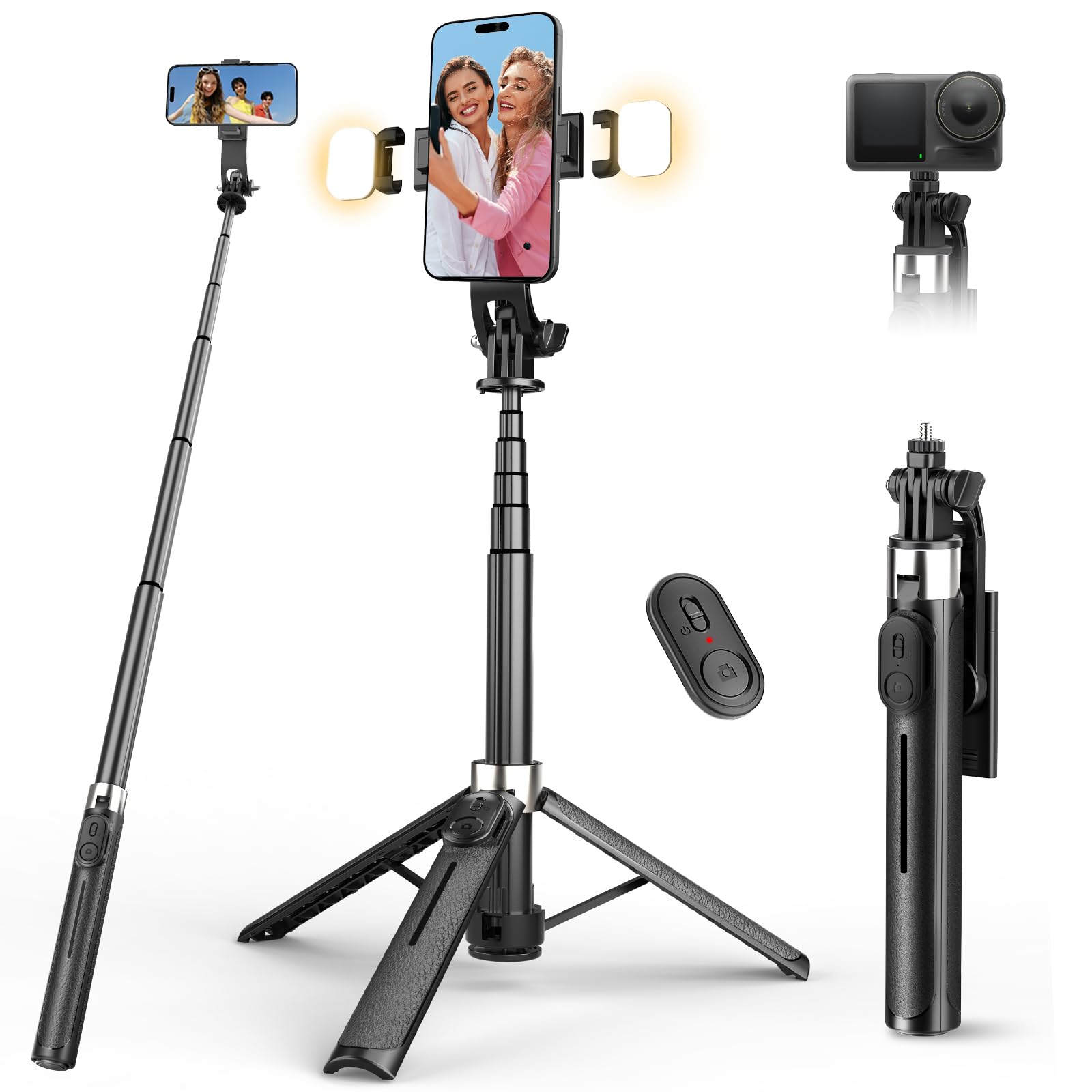 110cm Selfie Stick mit Licht, Handy Stativ mit Abnehmbarer Fernbedienung, Tragbar Handy Halterung Stativ für Smartphone/iPhone/Samsung/Kamera Angebot bei HelloDeals