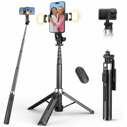 110cm Selfie Stick mit Licht, Handy Stativ mit Abnehmbarer Fernbedienung, Tragbar Handy Halterung Stativ für Smartphone/iPhone/Samsung/Kamera Angebot bei HelloDeals
