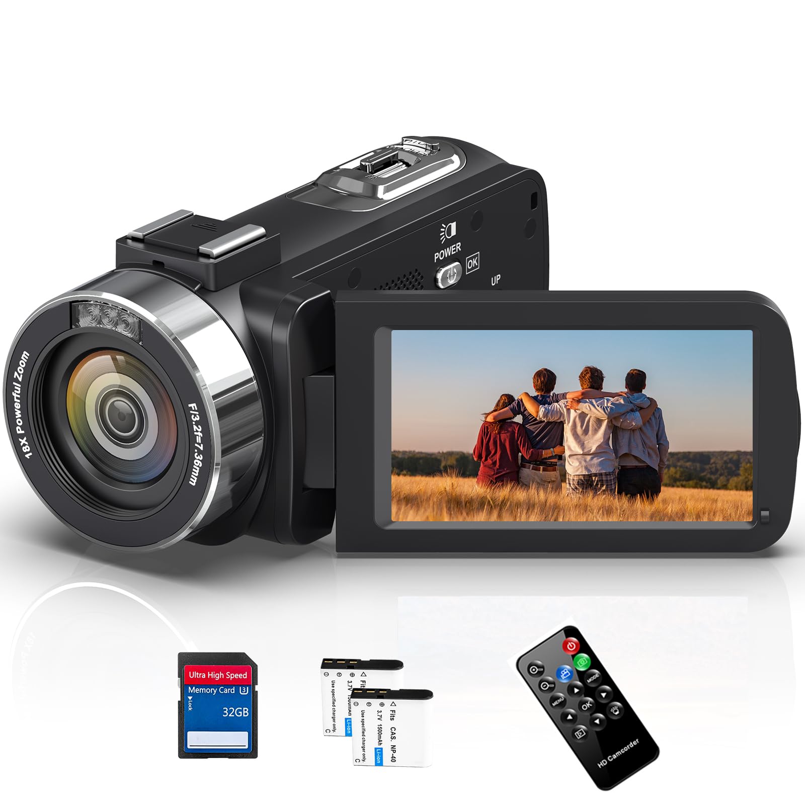 Videokamera 4K Camcorder 48MP mit IR Nachtsicht, 18X Digitalzoom 30FPS Video Kamera Recorder, 3.0-Zoll-LCD Touchscreen Webcam Vlogging Camera für YouTube mit Fernbedienung, SD-Karte und 2 Akkus F92 Angebot bei HelloDeals