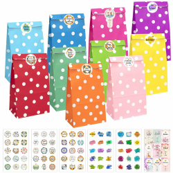 KASZOO Papiertüten, 40 Stück Bunte Geschenktütenmit 84 Aufkleber (Auf Deutsch) Candy Tüten zum Verpacken von Geschenken, Giveaways, Kindergeburtstag, Hochzeit, Party, usw Polka Dots Angebot bei HelloDeals