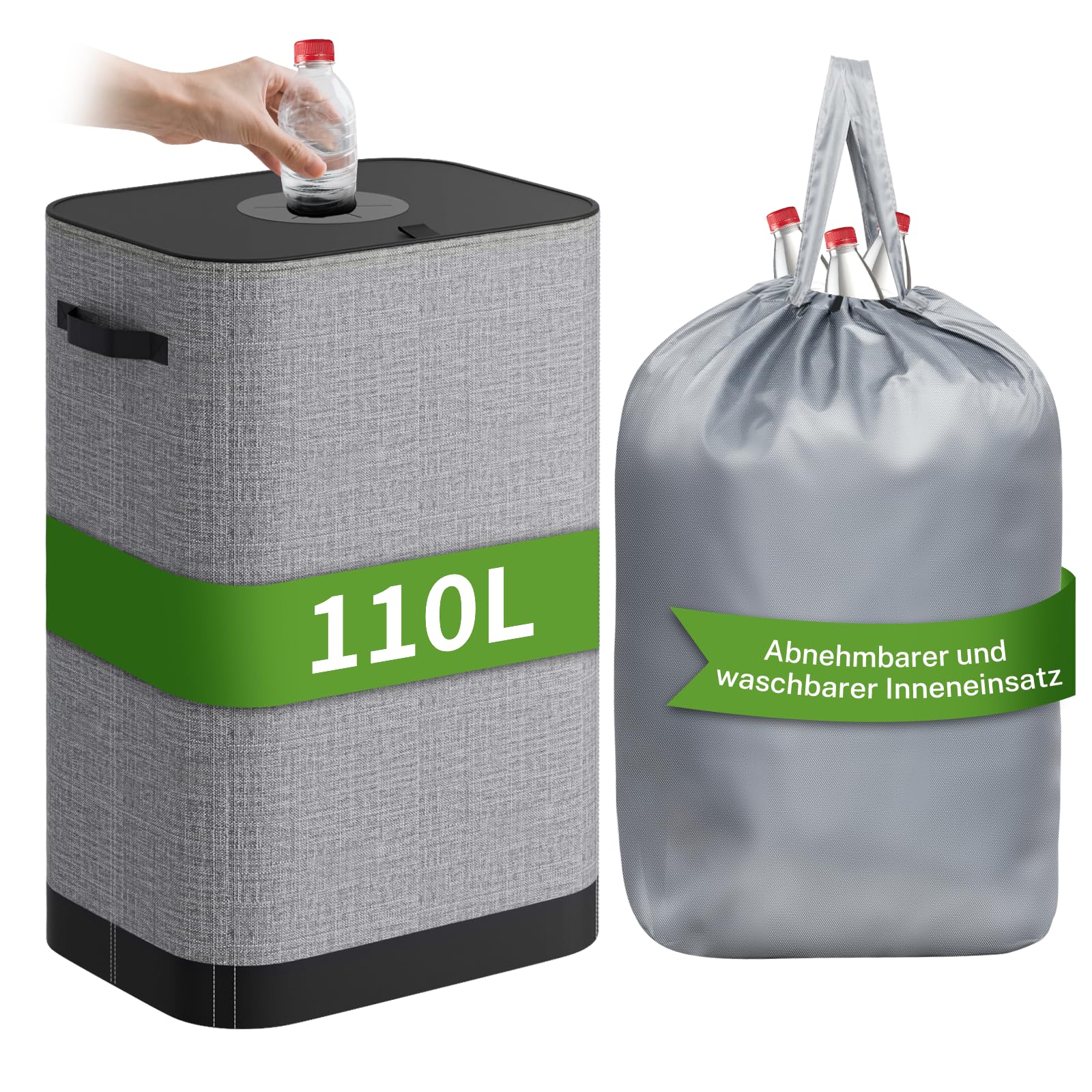 110L Groß Pfandflaschen Sammelbehälter mit Deckel, Flaschensammler Leergut,Recycling -Behälter Leergut & Altglas Aufbewahrung,Pfandflaschen Behälter für Küche Abstellraum Flaschentasche Grau Angebot bei HelloDeals