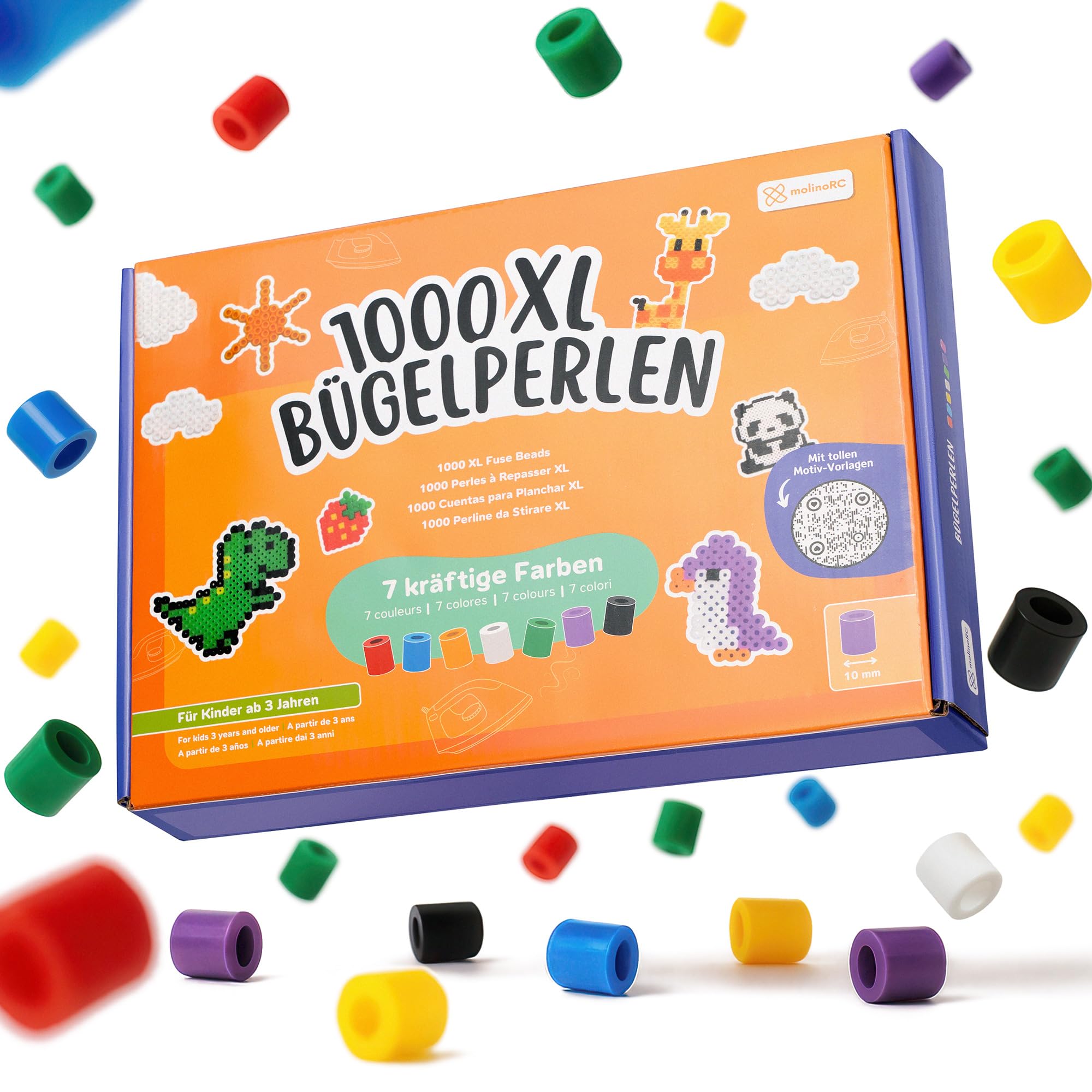 molinoRC Große Bügelperlen 10mm [1000er Nachfüll Pack] in 7 KRÄFTIGEN Farben - mit 30+ VORLAGEN-Download - XL Bügelperlen - Steckperlen groß ab 3 Jahren für einfaches Bügeln & Basteln - Maxi Perlen KRÄFTIG - 1000 Perlen Angebot bei HelloDeals
