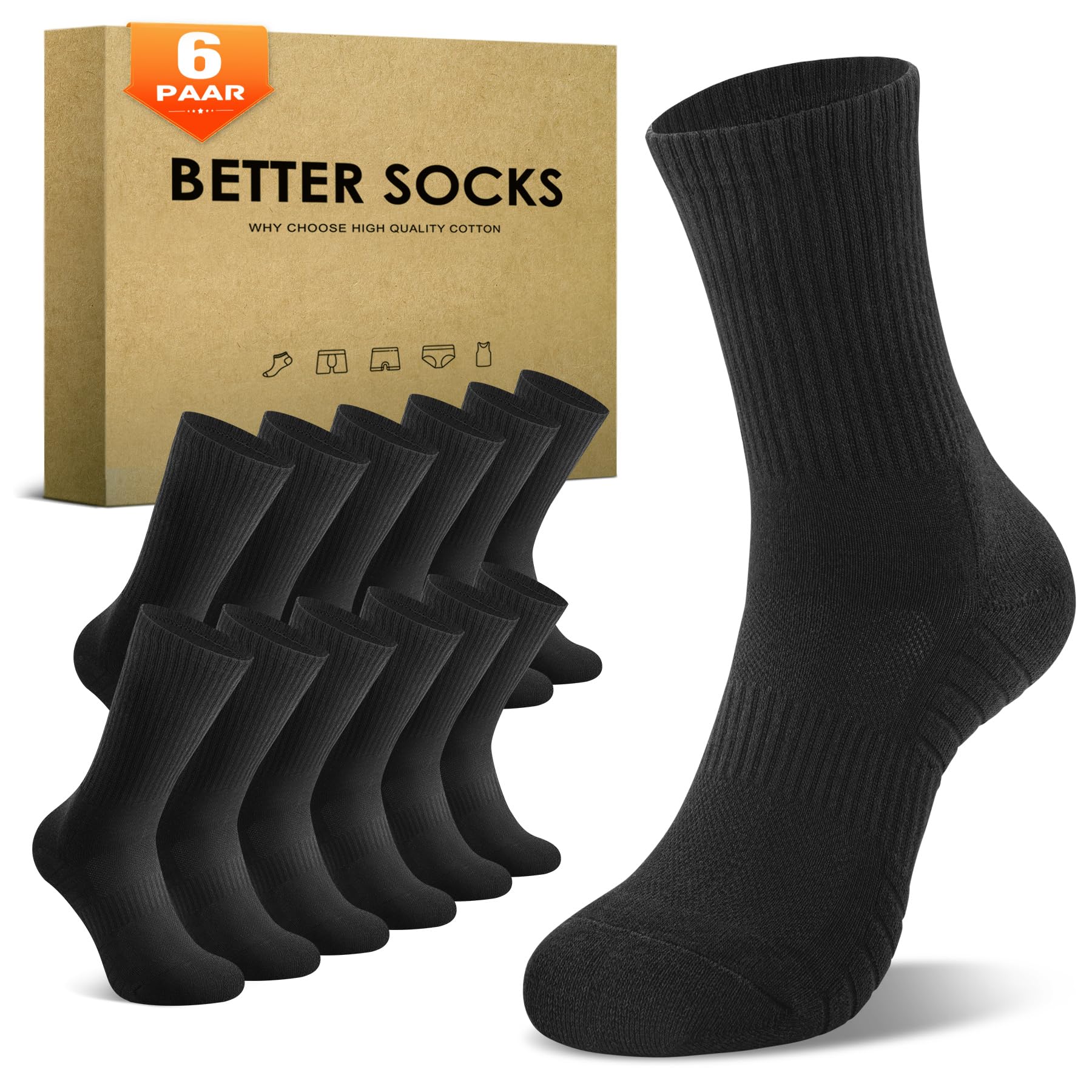 Tennissocken Herren Damen (6/12 Paar) Sportsocken Gepolstert Laufsocken Schwarz Weiß Grau 43-46 6x Schwarz Angebot bei HelloDeals