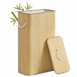 SONGMICS Wäschekorb mit Deckel, 60 L, Wäschesammler Bambus, rechteckig, Wäschebox mit Griffen, faltbar, Wäschesack herausnehmbar maschinenwaschbar, naturfarben LCB076YZ01 60L rechteckig Angebot bei HelloDeals