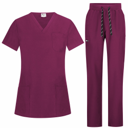 B-well Bella Damen-Schrubb-Set Schlupfkasack + Schlupfhose Set Medizin Arzt Uniform Schlupfjacke Oberteil mit Hose Medizinische Berufsbekleidung mit Elastan L Wein Angebot bei HelloDeals