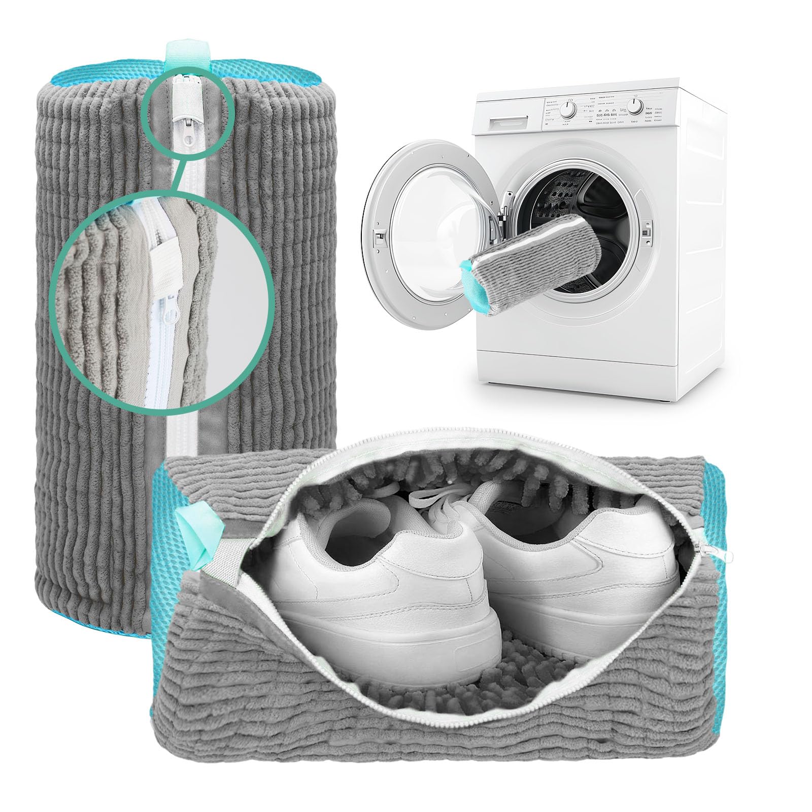 2 Pcs Schuhwaschbeutel Waschmaschine - Sneaker Waschbeutel Waschmaschine - Wäschesack Schuhe - Verstärkter Reißverschluss - Perfekt für Schuhschutz (Grau) Angebot bei HelloDeals