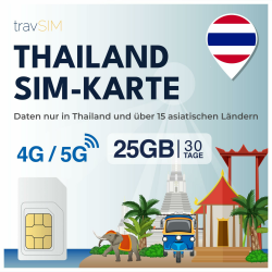 Thailand SIM Karte travSIM | 25GB Mobile Daten | Funktioniert auf iOS- und Android-Geräten | Der Plan auf Dieser SIM-Karte für Thailand ist 30 Tage lang gültig Thailand SIM 25GB 30days Angebot bei HelloDeals